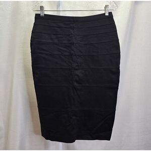 Thalian Black Ribbed Stretch Pencil Skirt Size 4